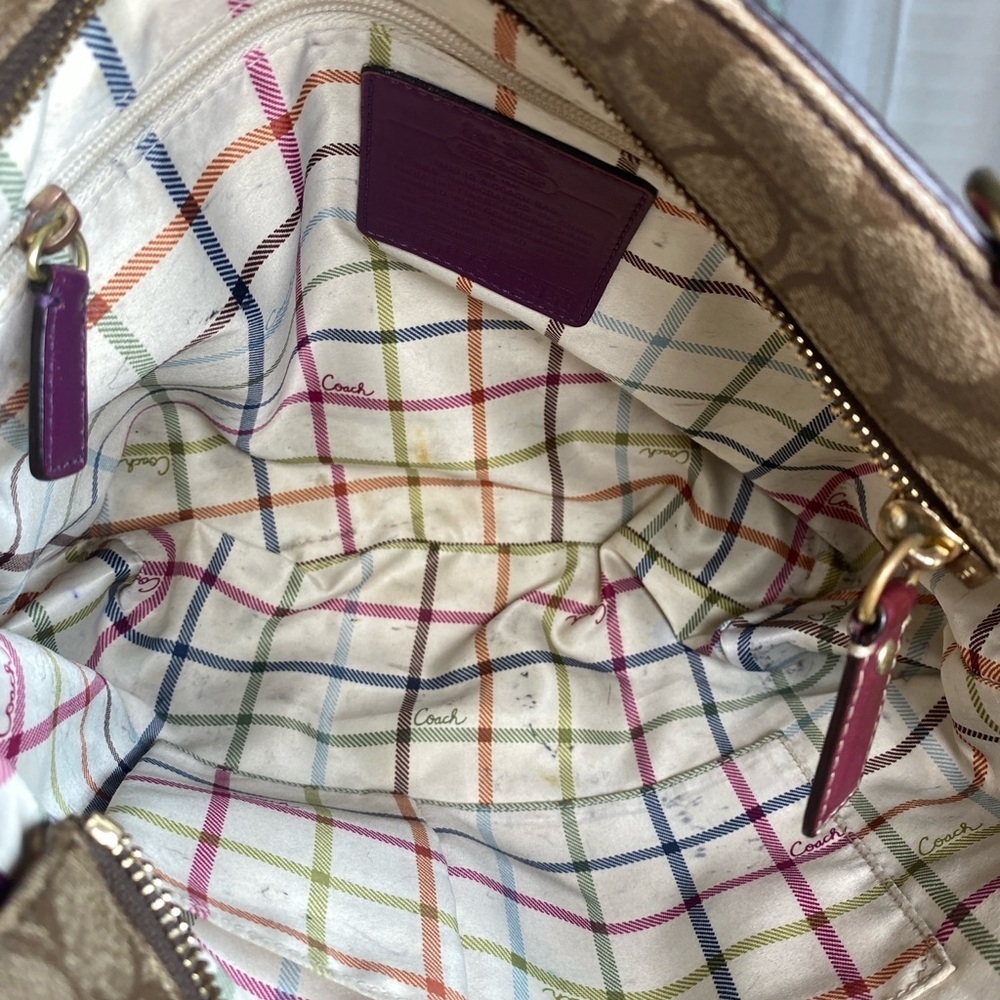 Coach 12358 Signature Coated Heritage Stripe Tote - Berry - Picture 8 of 16